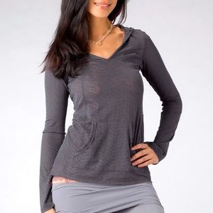 Prana Angie Hooded Pullover V-neck Longsleeve Gray Size S